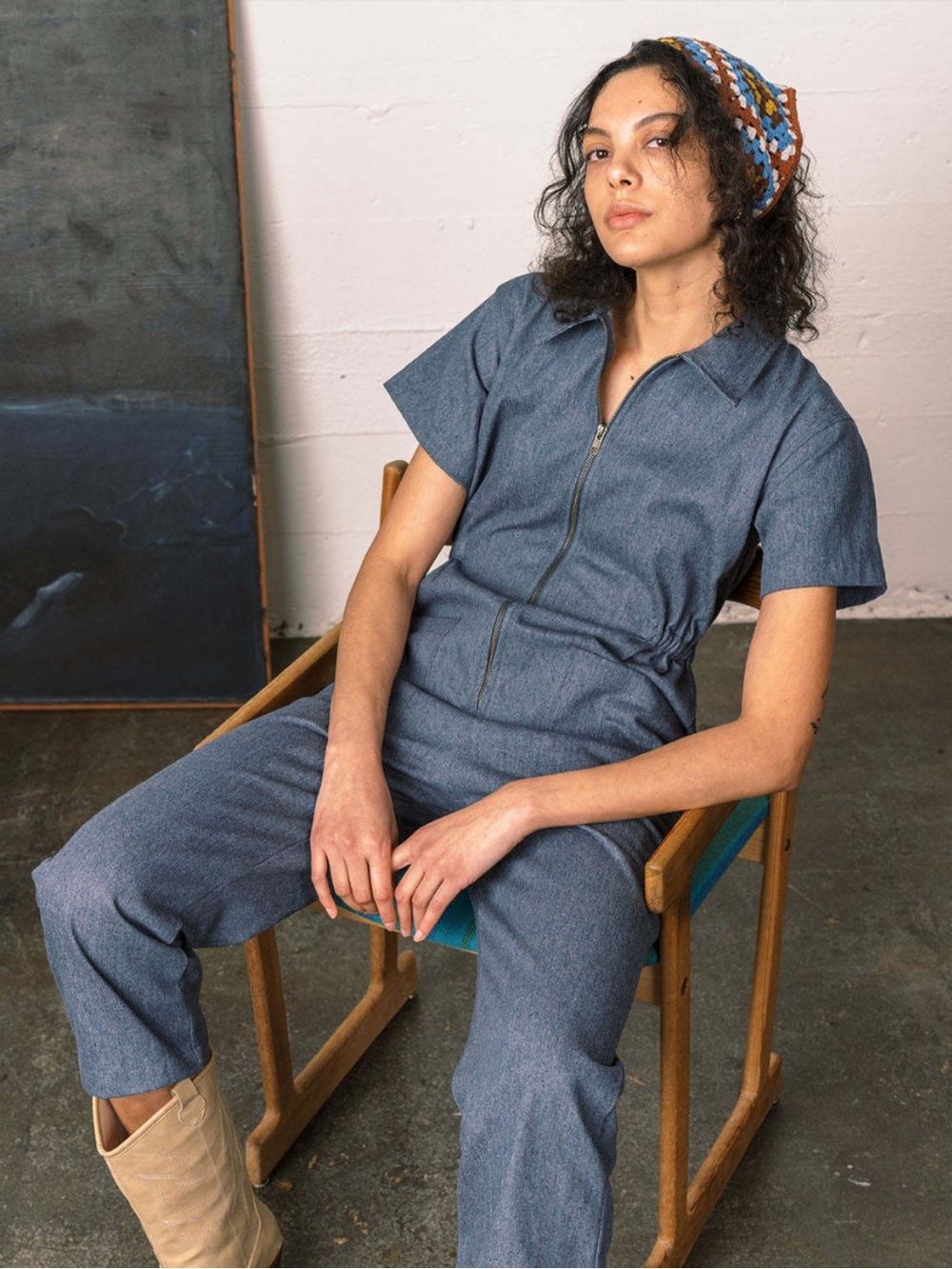 Noble Denim Zip-Front Jumpsuit - Blue XS